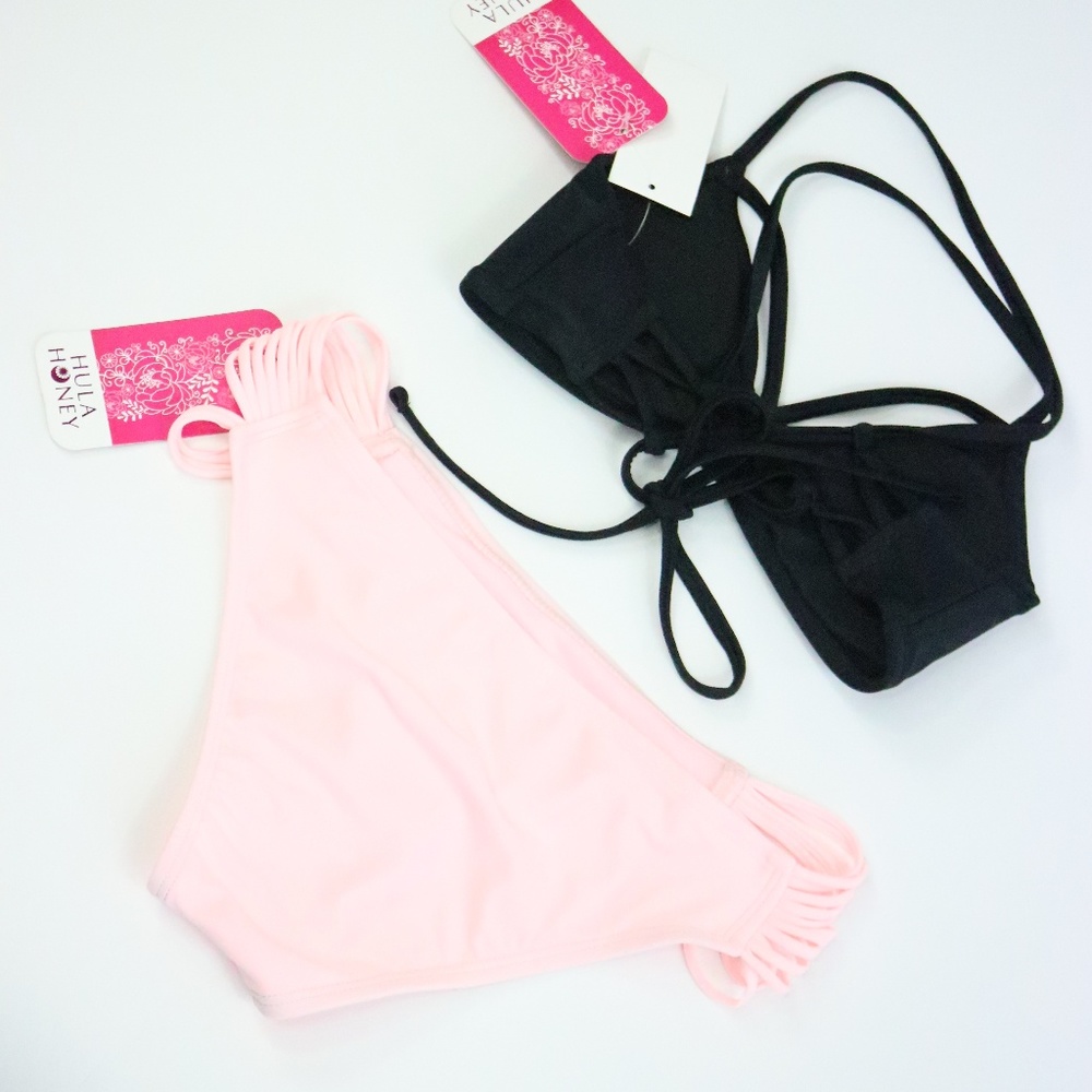 HULA HONEY 2pc Black & Pink Bikini Set - Small - NEW - Picture 3 of 5